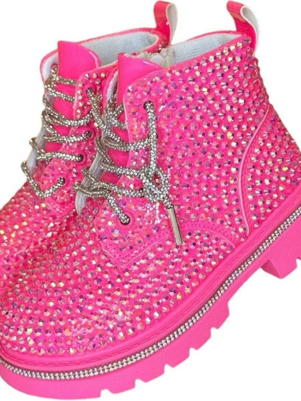 Lola and the Boys Hot Pink Crystal-Embellished Kids Combat Boots size 1